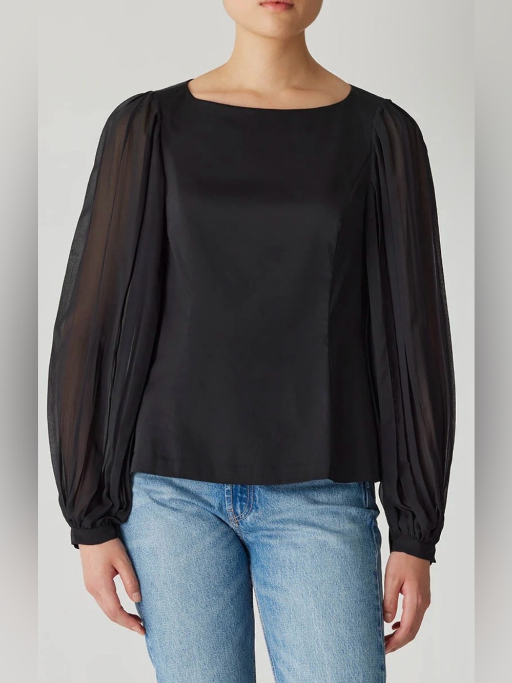 NWOT Black Chiffon Balloon Sleeve Blouse Size XL Elegant Career Office Top
